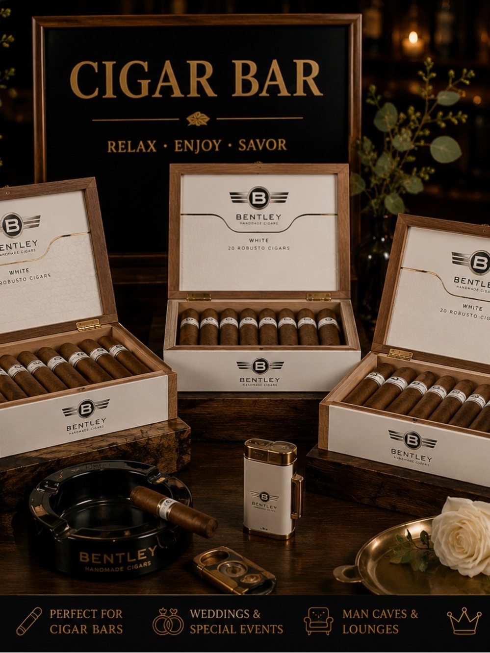 Bentley White Edition Empty Wooden Cigar Boxes Wedding Display Crafts
